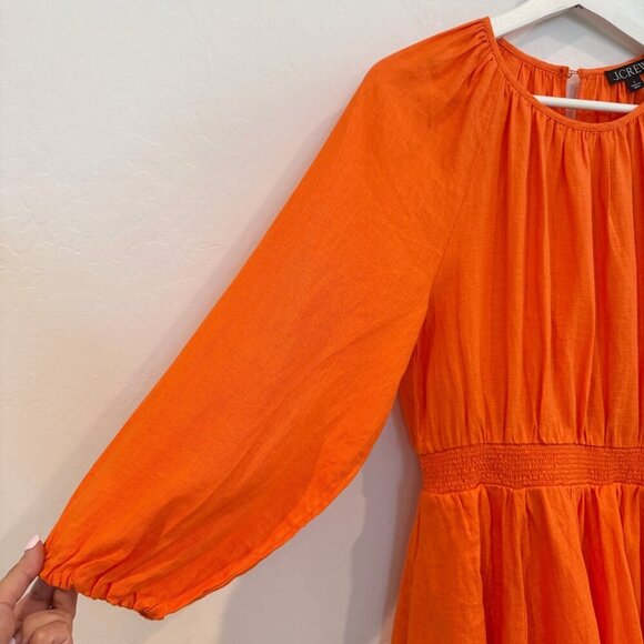 NWT J. Crew 100% Linen Palermo Smocked Waist Mini Dress New Summer Orange Small - Picture 3 of 10